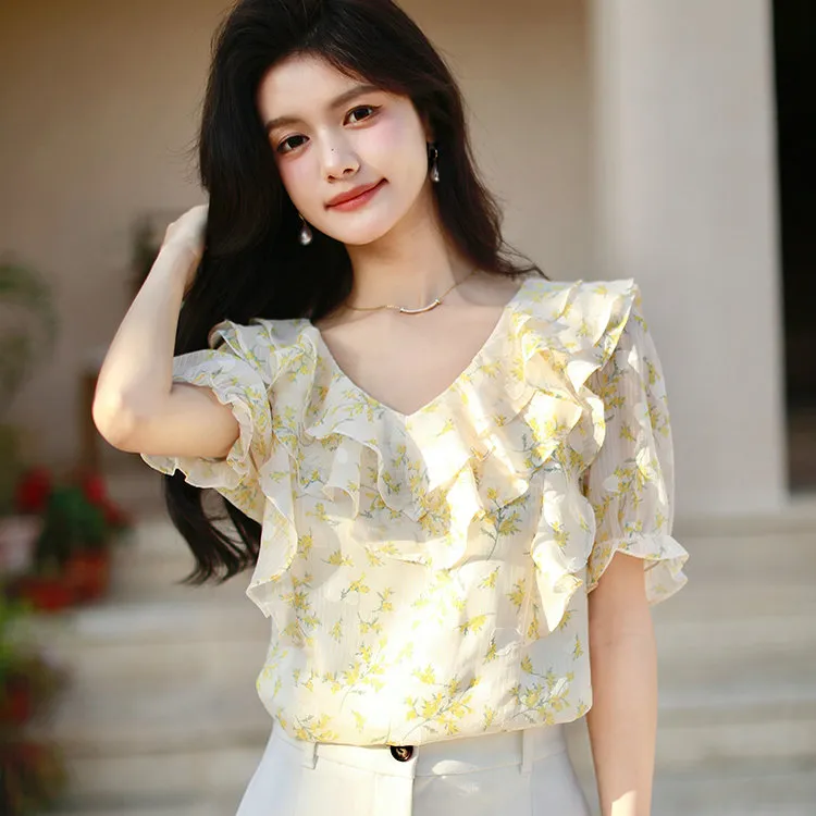 PLANE DRIFT Shirt Women's Yellow Flower-3