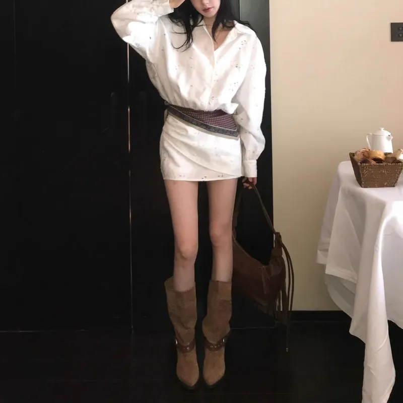 PLANE DRIFT Long Sleeved Dress Women's Moon White-5