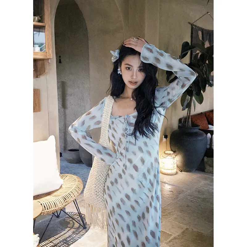 PLANE DRIFT Long Sleeved Dress Women's Mint Print-2