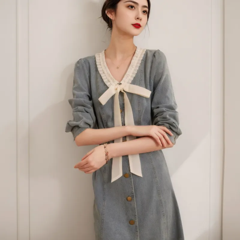 PLANE DRIFT Long Sleeved Dresses Women's Light Blue-3