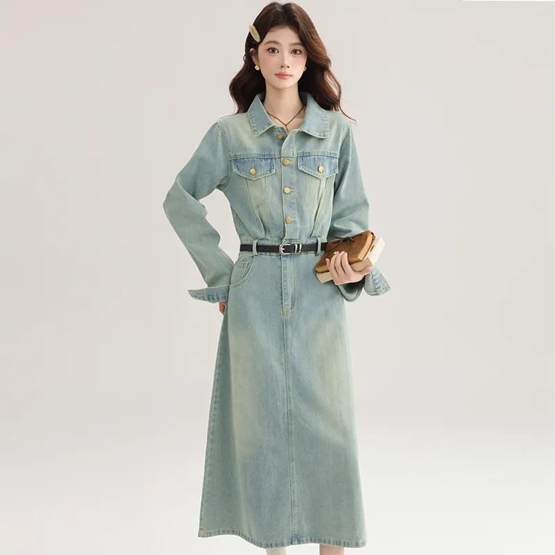 PLANE DRIFT Long Sleeved Dresses Women's Light Blue-4