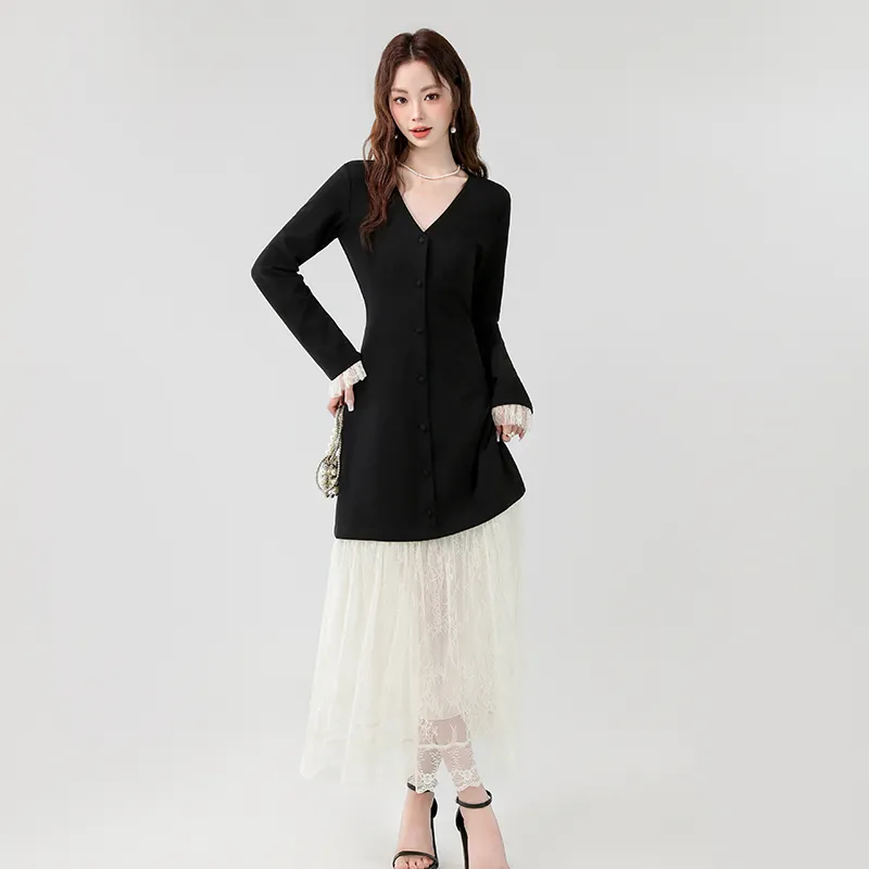 PLANE DRIFT Long Sleeved Dresses Women's Black-1