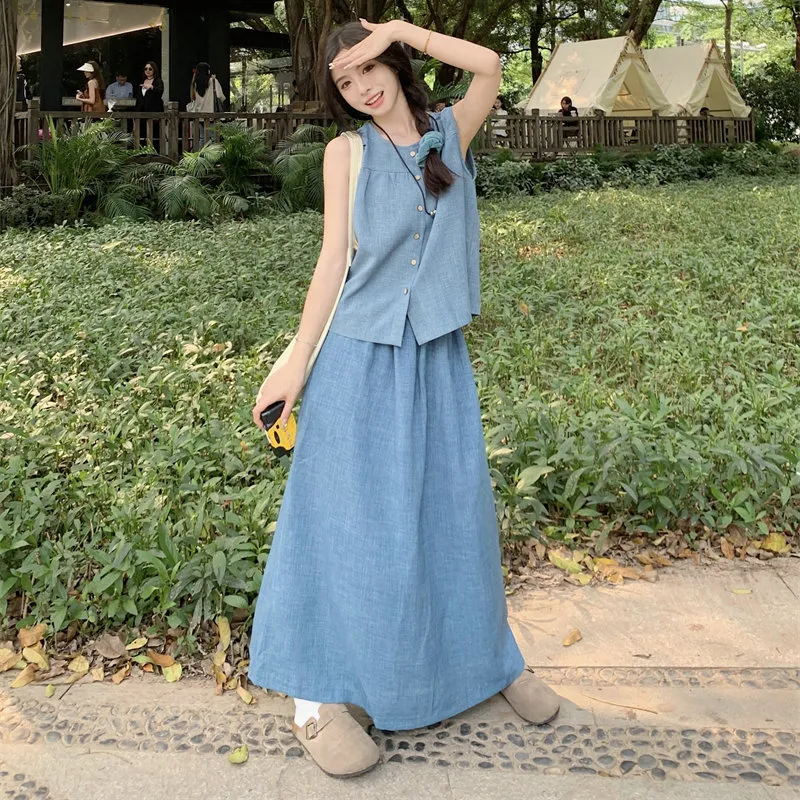 PLANE DRIFT Skirt Set Women's Denim Blue-2