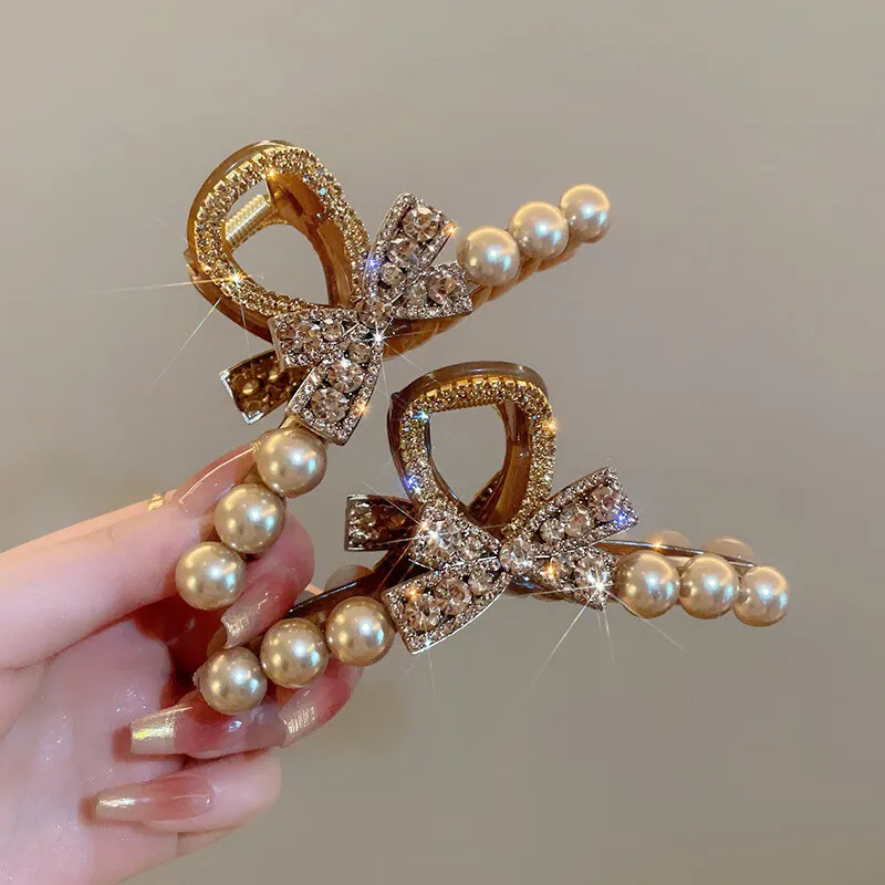 Danqin Rhinestone Pearls Hair Clips Women's-4