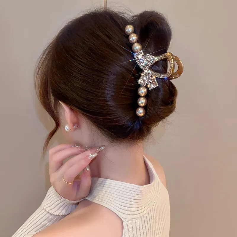 Danqin Rhinestone Pearls Hair Clips Women's-2