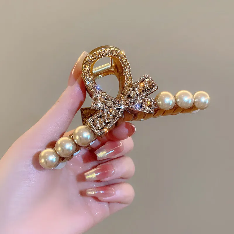 Danqin Rhinestone Pearls Hair Clips Women's-5