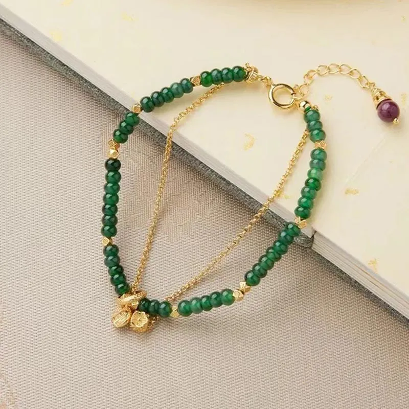 Green Craftsman Glutinous Jade Jadeite Bracelets Women's-3