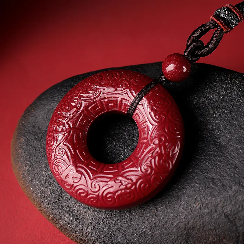 Green Craftsman Reconstructed Cinnabar Jade Necklaces Unisex-1