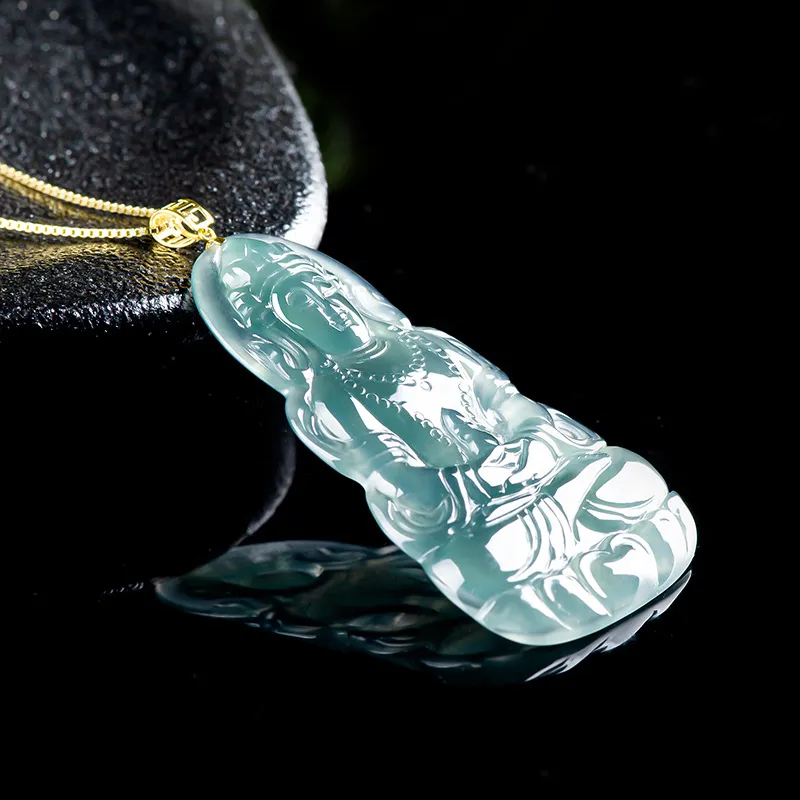 Green Craftsman Ice Type Jadeite Necklaces Unisex-2