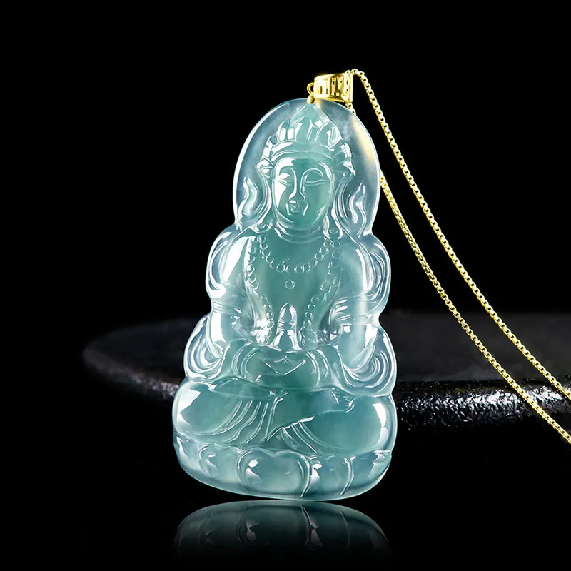 Green Craftsman Ice Type Jadeite Necklaces Unisex-3