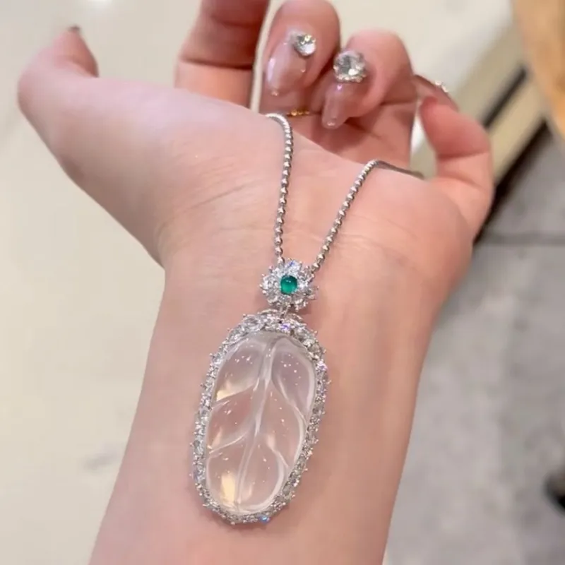 Green Craftsman Chalcedony Jade Necklaces Women's-4