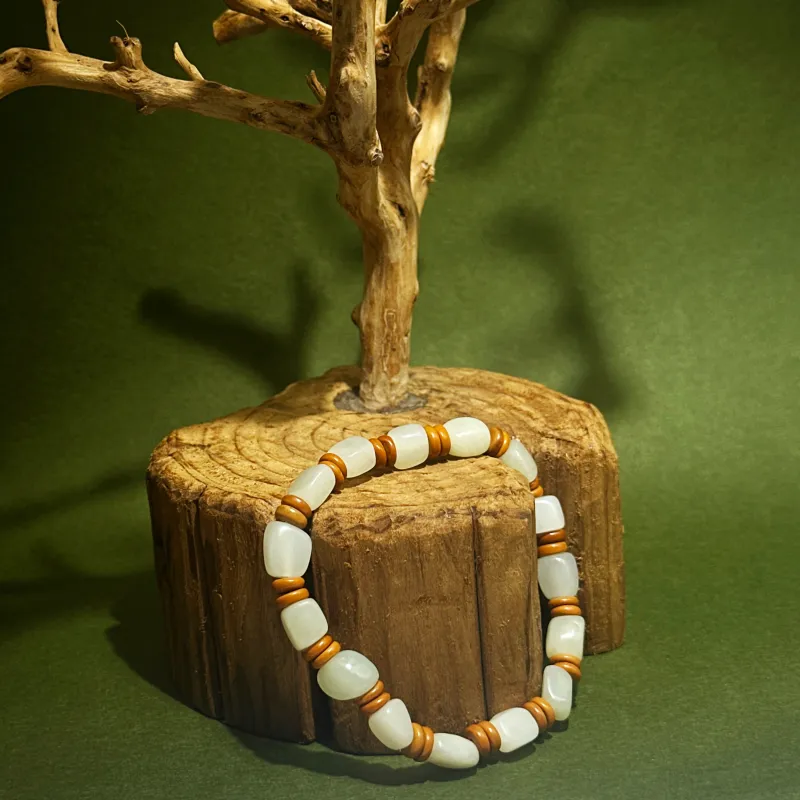 Green Craftsman Hetian Jade Bracelets Pale Greenish White Jade Unisex-3