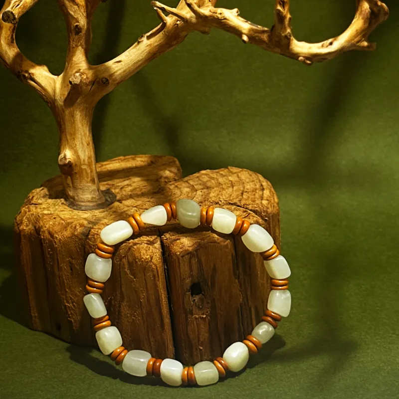 Green Craftsman Hetian Jade Bracelets Pale Greenish White Jade Unisex-5