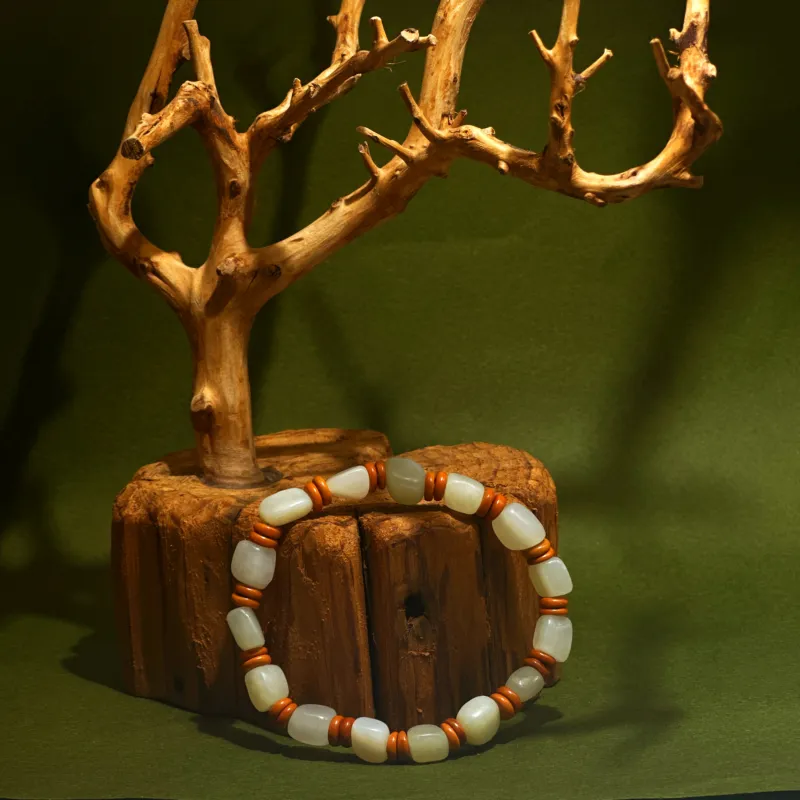 Green Craftsman Hetian Jade Bracelets Pale Greenish White Jade Unisex-2