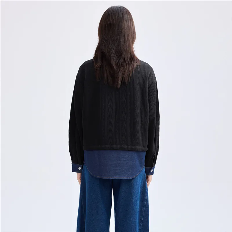 UNIQLO Shirt Women's Denim Blue Spelled Black-4