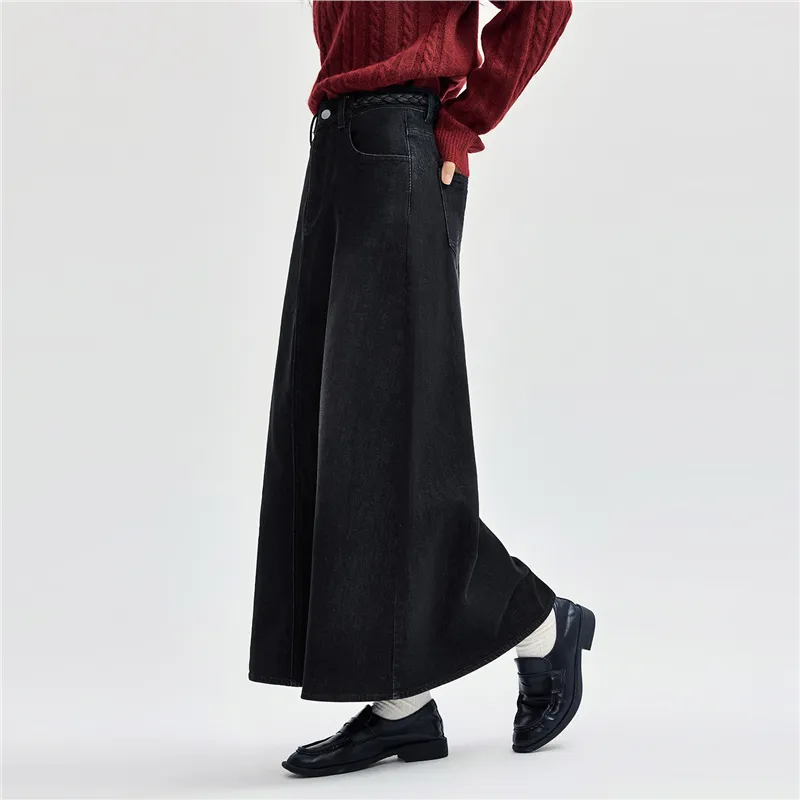 UNIQLO Denim Long Skirt Women's Black-2