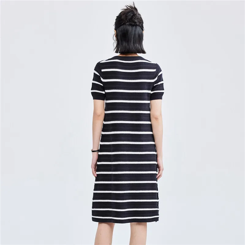 UNIQLO Short-Sleeved Dresses Women's Blue White Stripes-4