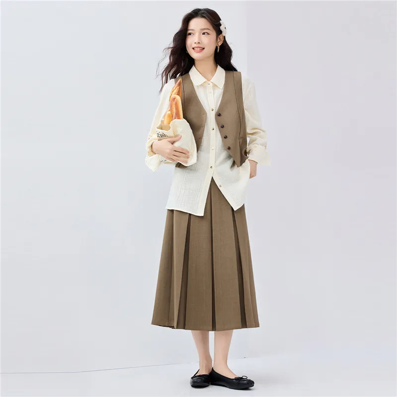 UNIQLO Casual Long Skirts Women's Oat Khaki-5