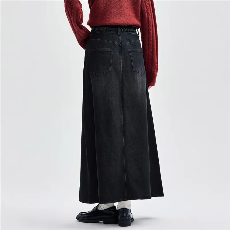 UNIQLO Denim Long Skirt Women's Black-3