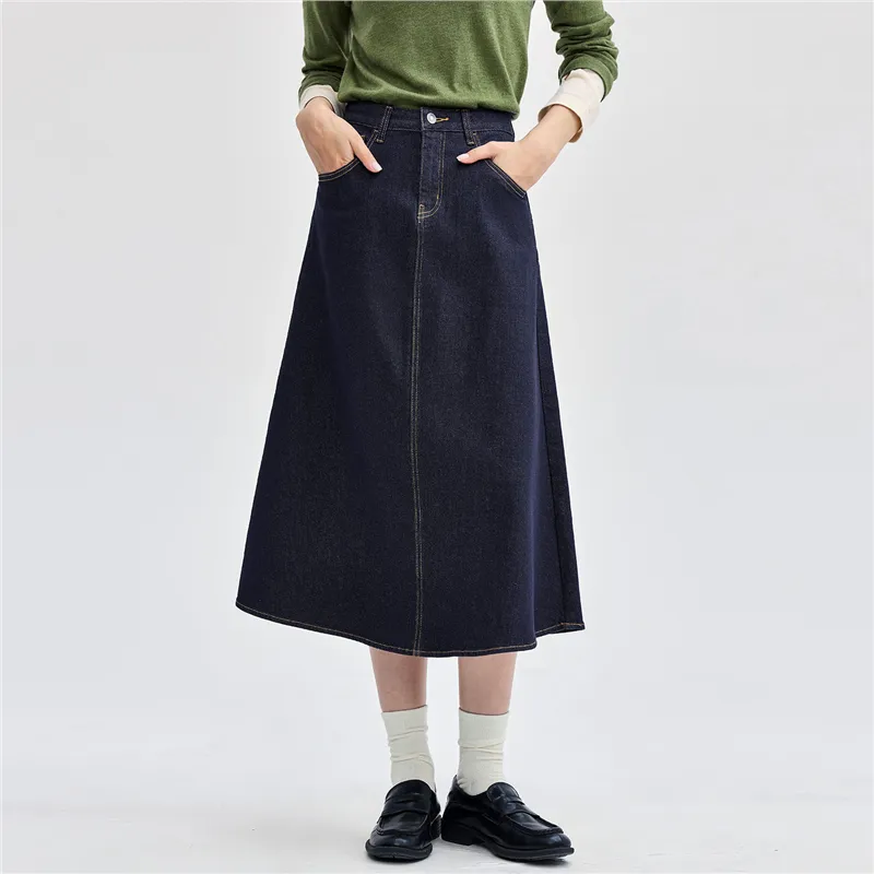 UNIQLO Denim Long Skirt Women's Original Blue-4