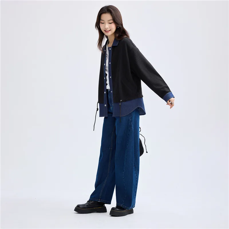 UNIQLO Shirt Women's Denim Blue Spelled Black-7