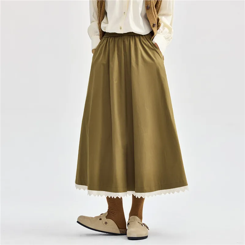 UNIQLO Casual Long Skirts Women's Brown Leaf Yellow-2