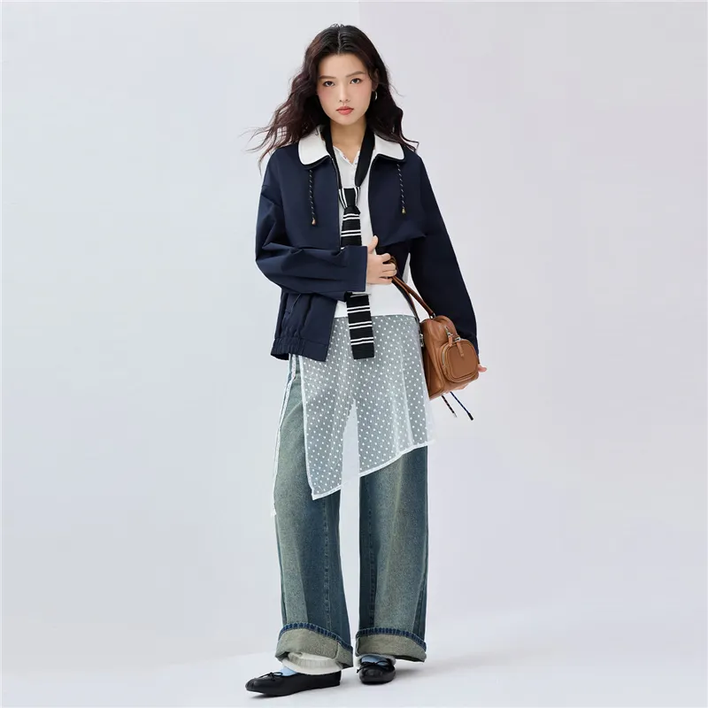 UNIQLO Trench Coat Women's Dark Blue & Beige Apricot-3