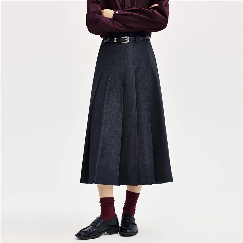 UNIQLO Denim Long Skirt Women's Dark Denim-3