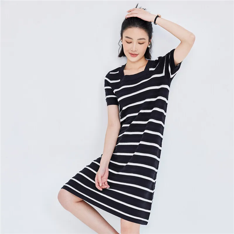 UNIQLO Short-Sleeved Dresses Women's Blue White Stripes-7