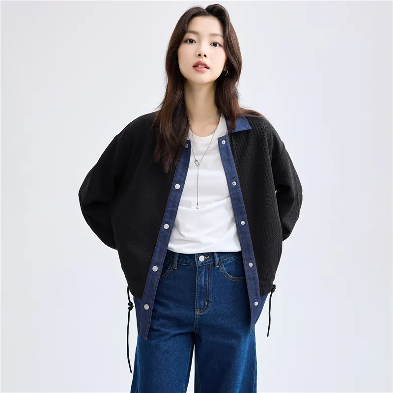 UNIQLO Shirt Women's Denim Blue Spelled Black-5