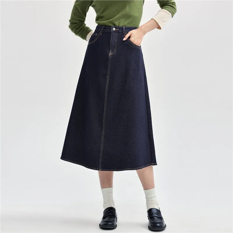 UNIQLO Denim Long Skirt Women's Original Blue-5