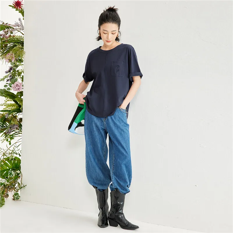 UNIQLO Drop Shoulder Sleeve T-Shirt Women's Mood Indigo-2