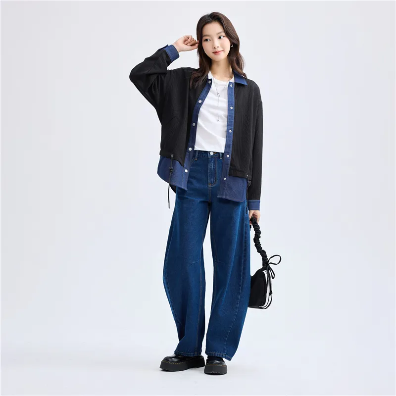 UNIQLO Shirt Women's Denim Blue Spelled Black-2