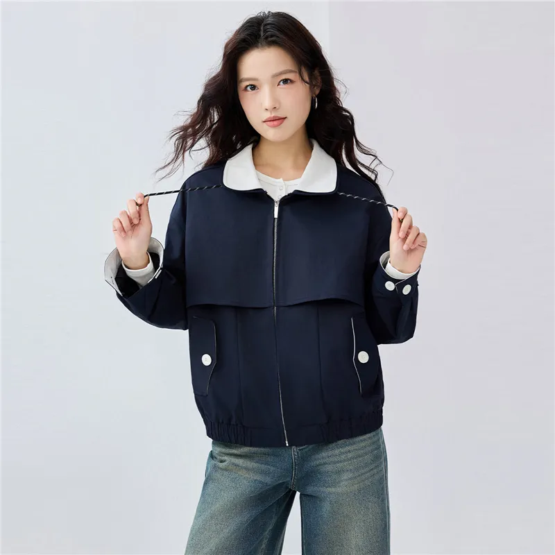 UNIQLO Trench Coat Women's Dark Blue & Beige Apricot-4