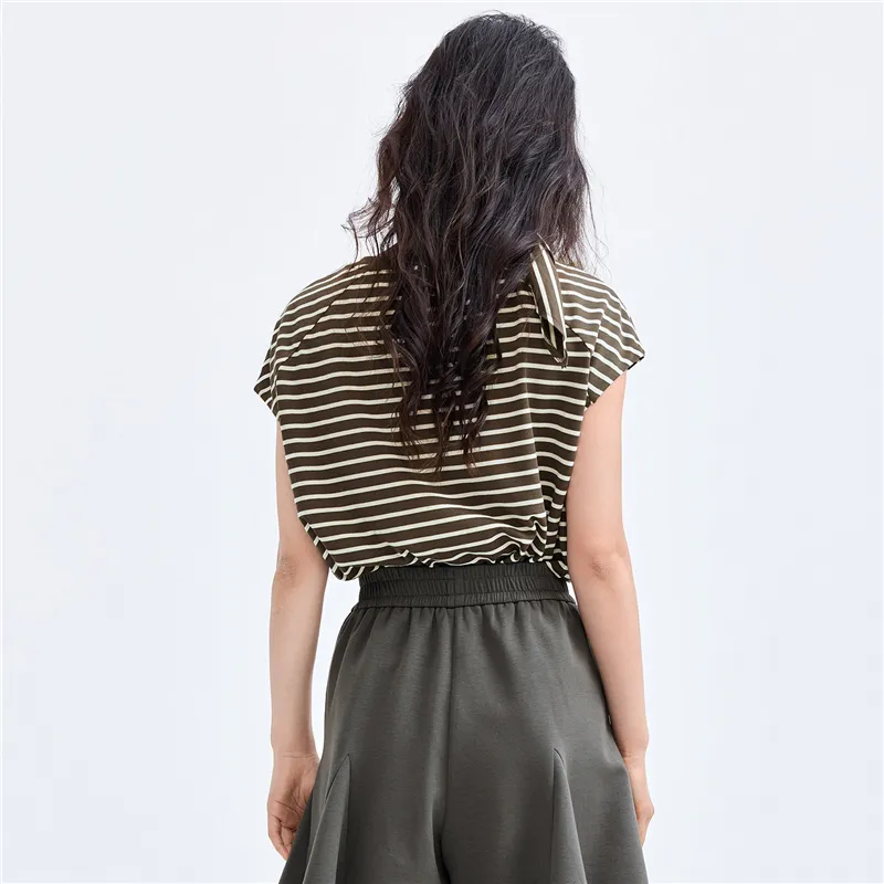 UNIQLO T Shirt Women's Vintage Coffee White Stripes-5