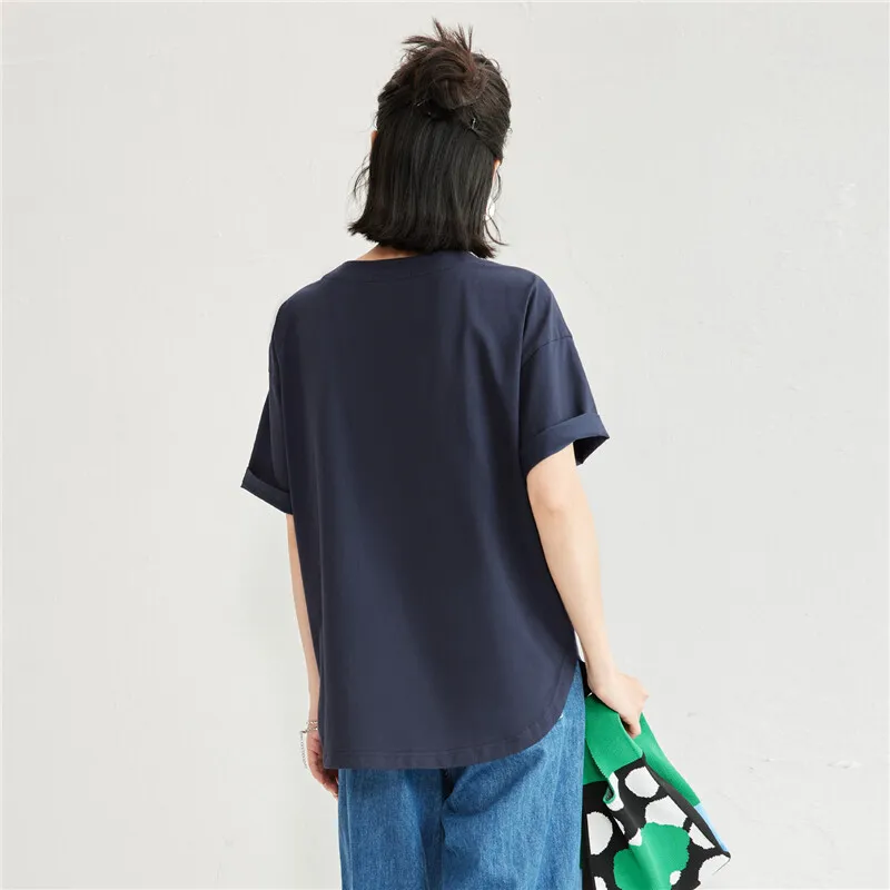 UNIQLO Drop Shoulder Sleeve T-Shirt Women's Mood Indigo-3