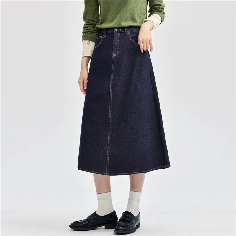 UNIQLO Denim Long Skirt Women's Original Blue-2