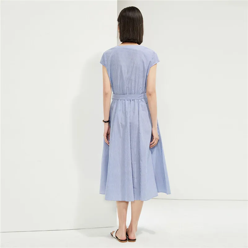 UNIQLO Short Sleeved Dress Women's Blue White Stripes-2