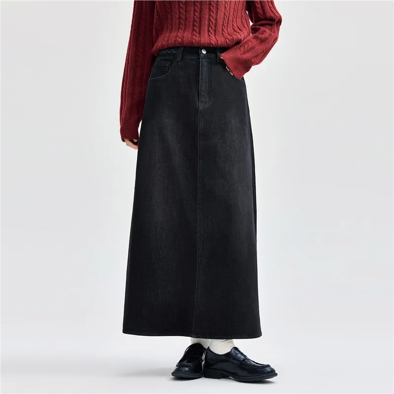UNIQLO Denim Long Skirt Women's Black-4