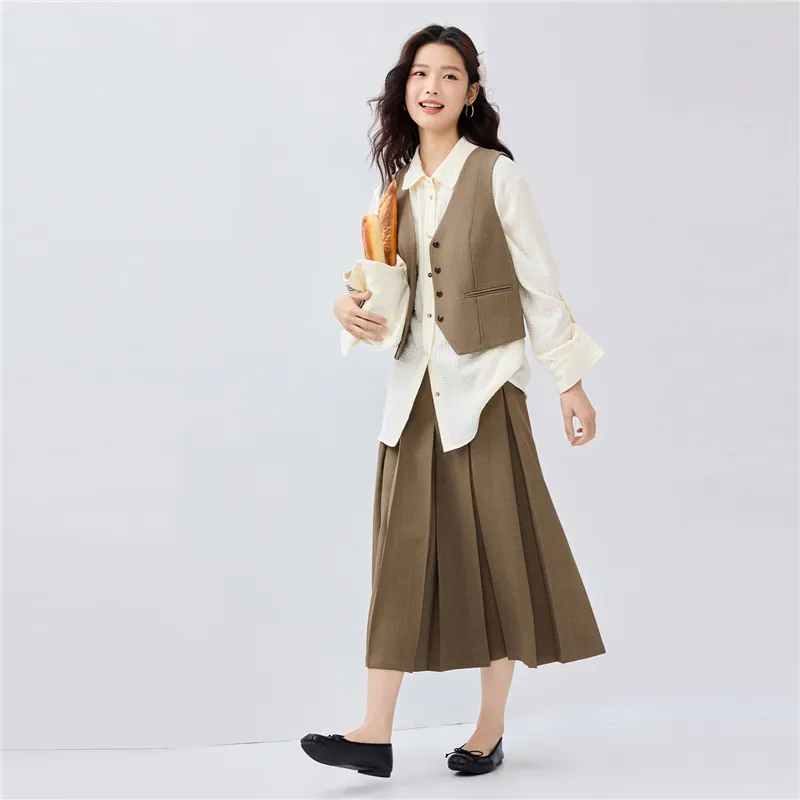 UNIQLO Casual Long Skirts Women's Oat Khaki-4