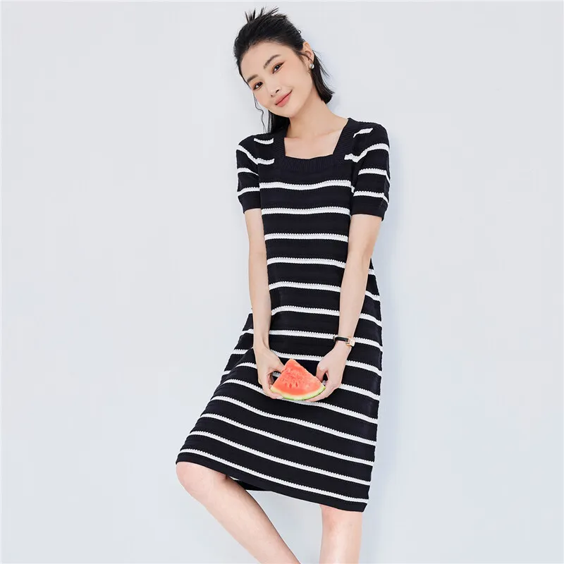 UNIQLO Short-Sleeved Dresses Women's Blue White Stripes-6