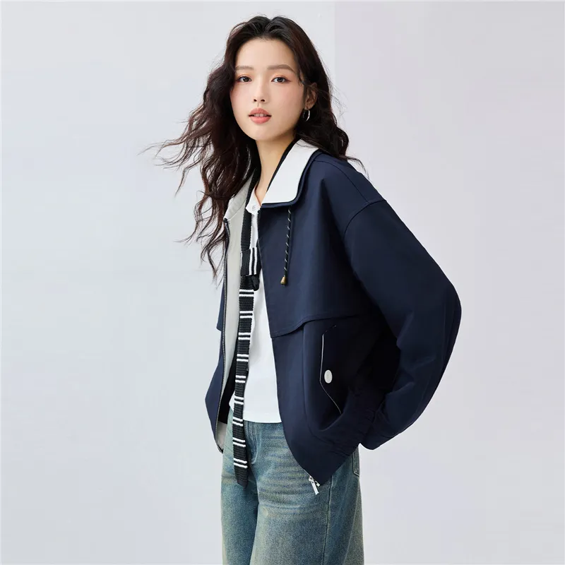 UNIQLO Trench Coat Women's Dark Blue & Beige Apricot-2