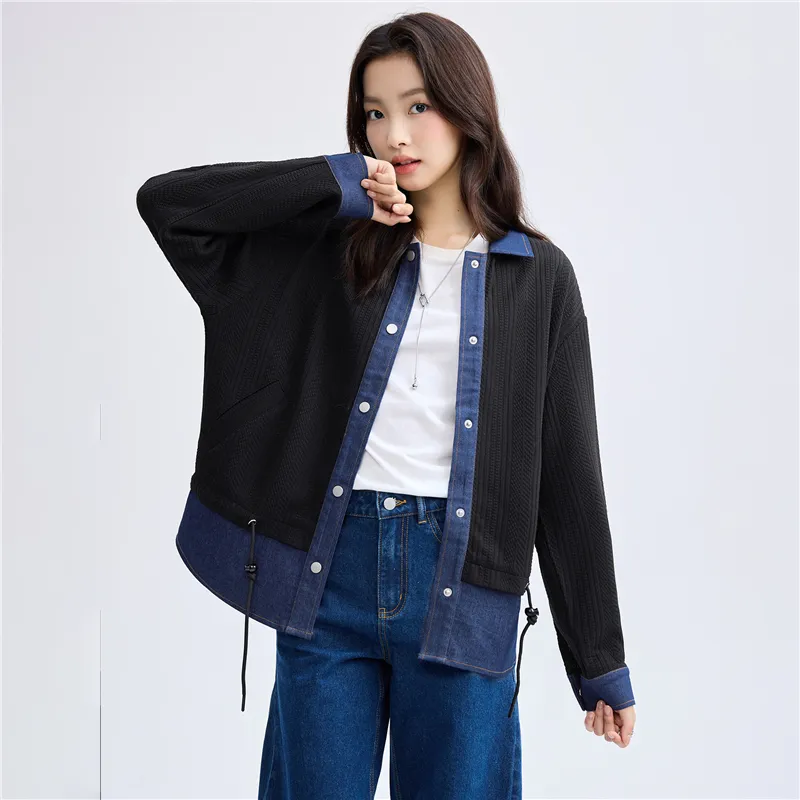 UNIQLO Shirt Women's Denim Blue Spelled Black-6