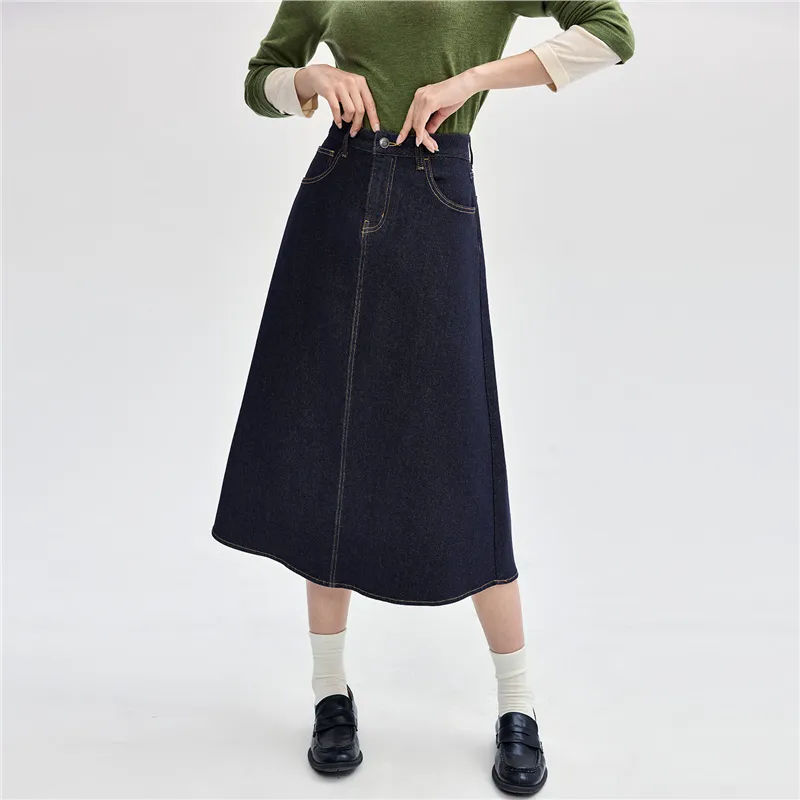UNIQLO Denim Long Skirt Women's Original Blue-6