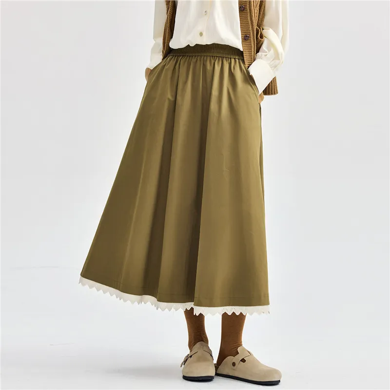 UNIQLO Casual Long Skirts Women's Brown Leaf Yellow-3