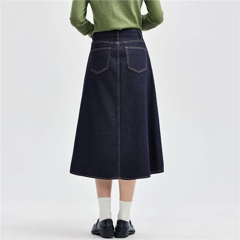UNIQLO Denim Long Skirt Women's Original Blue-3