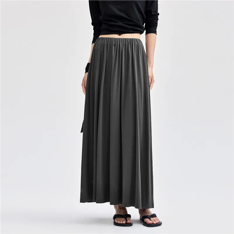 UNIQLO Casual Long Skirt Women's Meteorite Gray-3