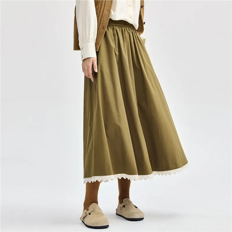 UNIQLO Casual Long Skirts Women's Brown Leaf Yellow-4