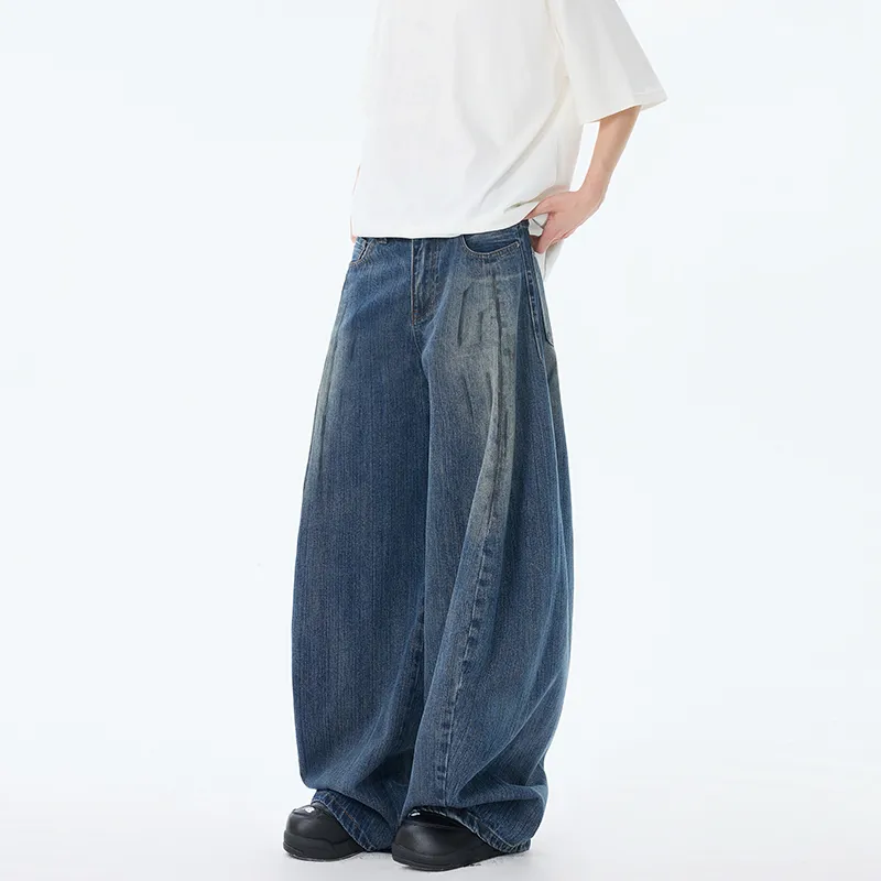 VUUG Jeans Unisex Dirty Dyed Blue Denim-4
