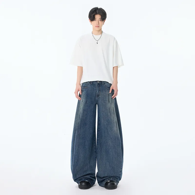 VUUG Jeans Unisex Dirty Dyed Blue Denim-5